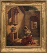 Entourage de Louis Léopold ROBERT (1794-1835)Jeune italienne en prière.Huile sur...