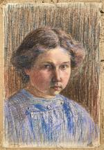 Ecole MODERNE vers 1900.Portrait de jeune fille au Sacré Coeur.Pastel...