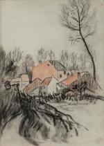Emile SCHUFFENECKER (Fresnes-Saint-Mamès, 1851 - Paris, 1934)
Vue d'un hameau.
Fusain et...