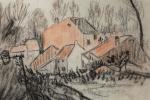 Emile SCHUFFENECKER (Fresnes-Saint-Mamès, 1851 - Paris, 1934)
Vue d'un hameau.
Fusain et...