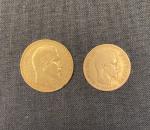FRANCE, Napoléon III. Deux monnaies or :- 20F or, tête...