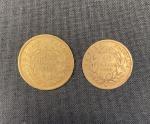 FRANCE, Napoléon III. Deux monnaies or :- 20F or, tête...