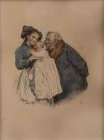 Esther PARET (XIXe) d'après Adrien MARIE (1848-1891)
"L'Epouvantail".
Aquarelle signée et datée...