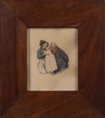 Esther PARET (XIXe) d'après Adrien MARIE (1848-1891)
"L'Epouvantail".
Aquarelle signée et datée...