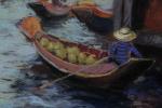 Michel COLIN (1934)"Marché flottant" (Asie du Sud-Est).Pastel signé en bas...