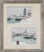 Henri DAVY (1913-1988)"Dunkerque".Paire d'aquarelles signées, titrées et datées 55 et...