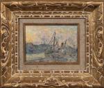 Anatole Eugène HILLAIRET (1880-1928)"Port du Louvre".Huile sur toile marouflée sur...