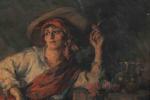 Léonie HUMBERT-VIGNOT (1878-1960)Gitane à la cigarette.Huile sur toile signée en...