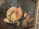 Dominique ROZIER (1840-1901)Nature morte au melon. Huile sur toile signée...