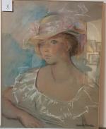 Marion DE CHAMP (1914-?)
Jeune femme au chapeau.
Pastel. 
Hauteur : 70...