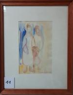 Marion DE CHAMP (1914-?)
La sainte Famille.
Aquarelle. 
Hauteur : 44 cm....