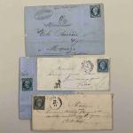 Trois timbres Français XIXème 20 centimes sur correspondances et partie...