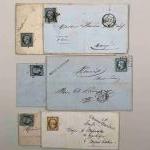 Ensemble de cinq correspondances timbres n° 10 - 25 centimes...