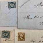 Ensemble de cinq correspondances timbres n° 10 - 25 centimes...