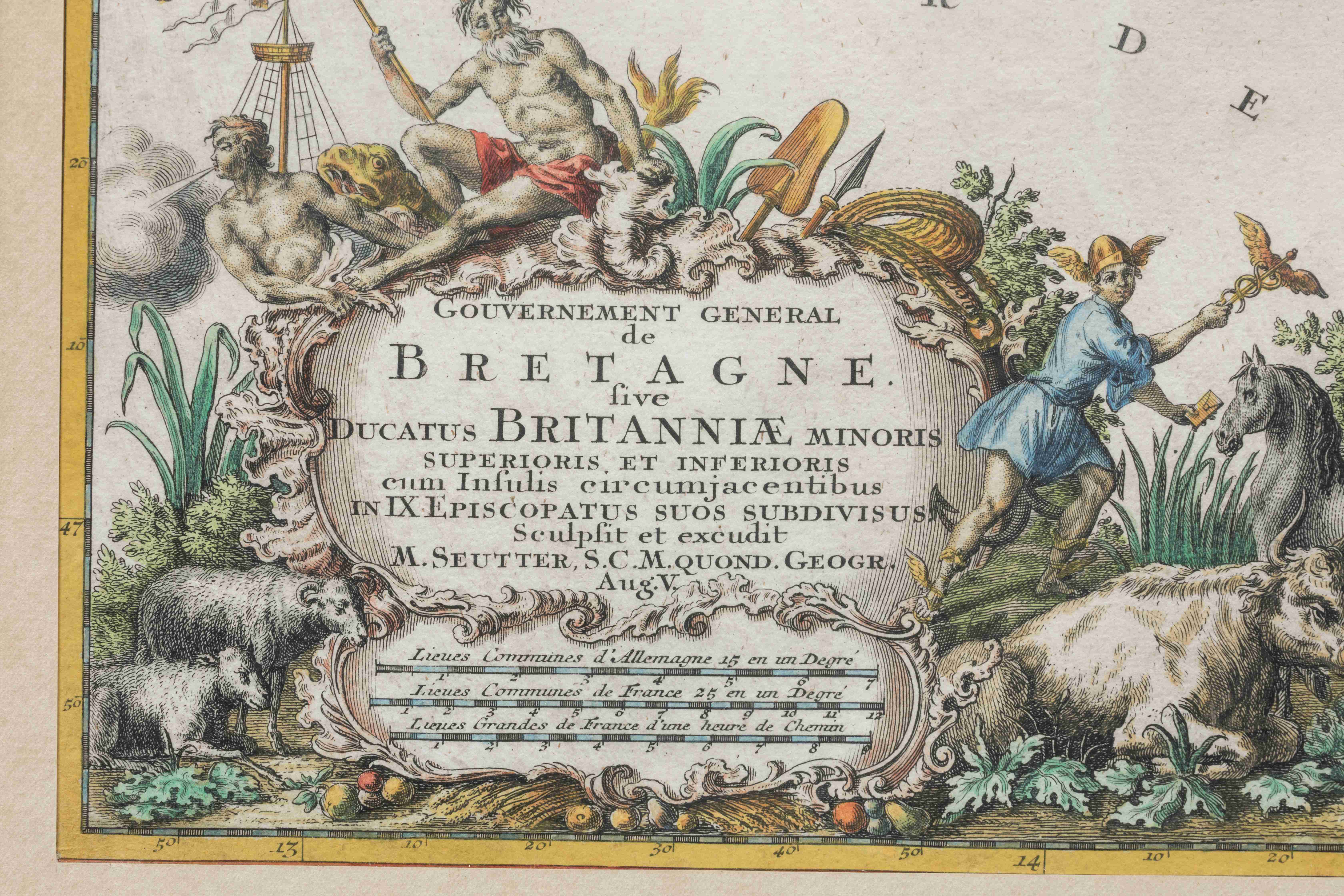 CARTE DE LA BRETAGNE par SEUTTER, "Gouvernement général de Bretagne...