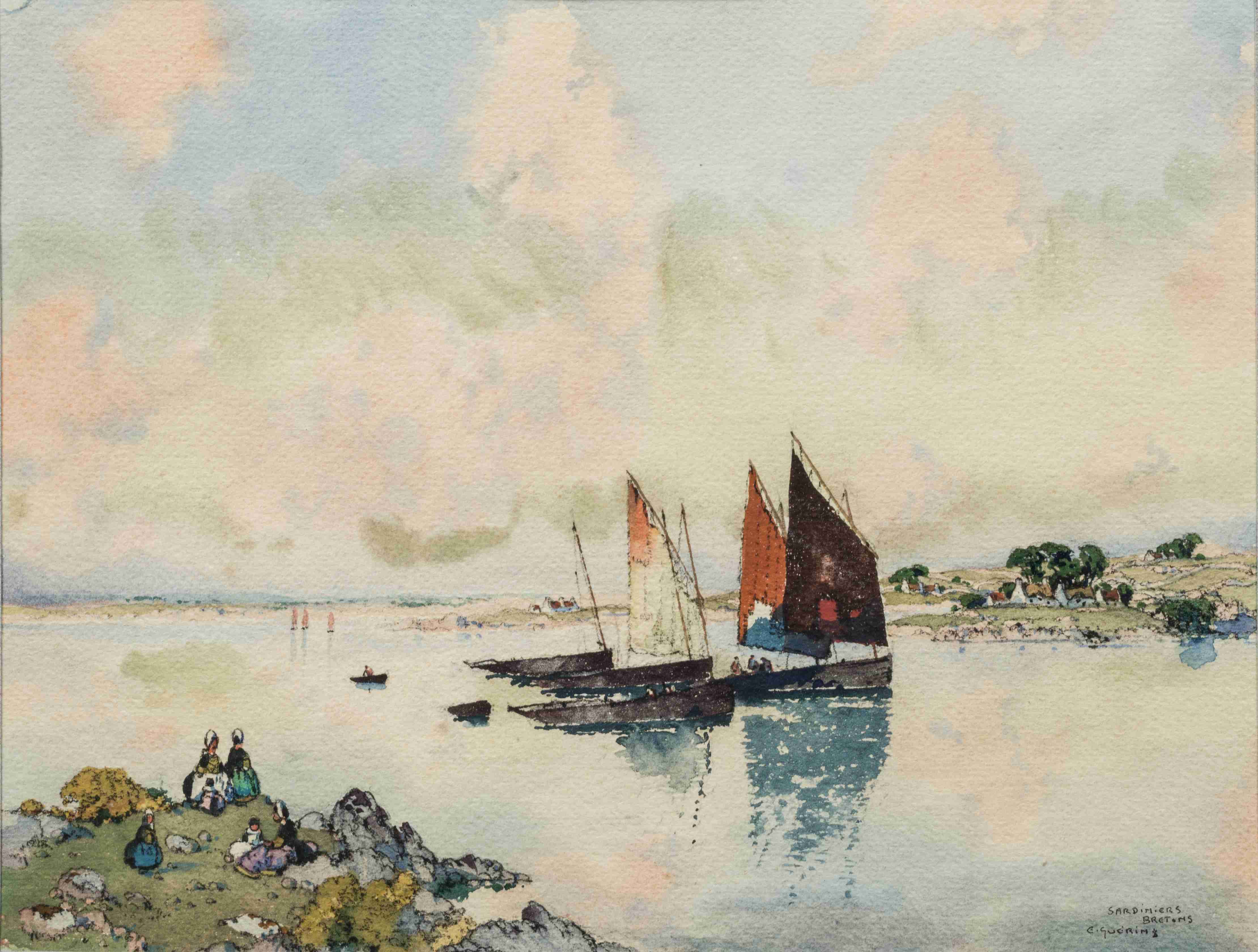 Ernest GUERIN (Rennes, 1887 - Quiberon, 1952)
"Sardiniers bretons"
Aquarelle signée à...