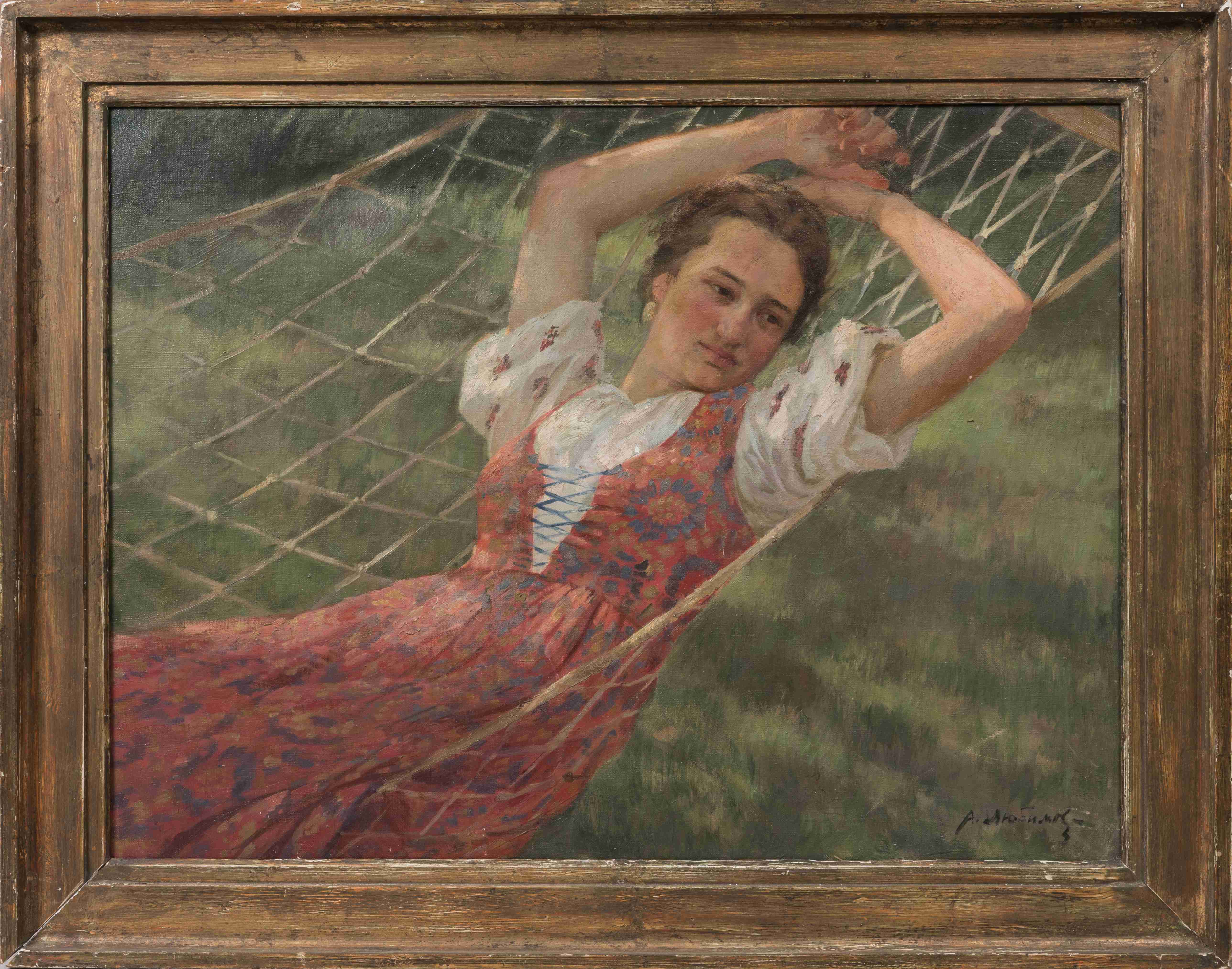 Alexander LYUBIMOV (Paltsevo, 1879 - Saint-Pétersbourg, 1955)
Jeune femme au hamac.
Huile...