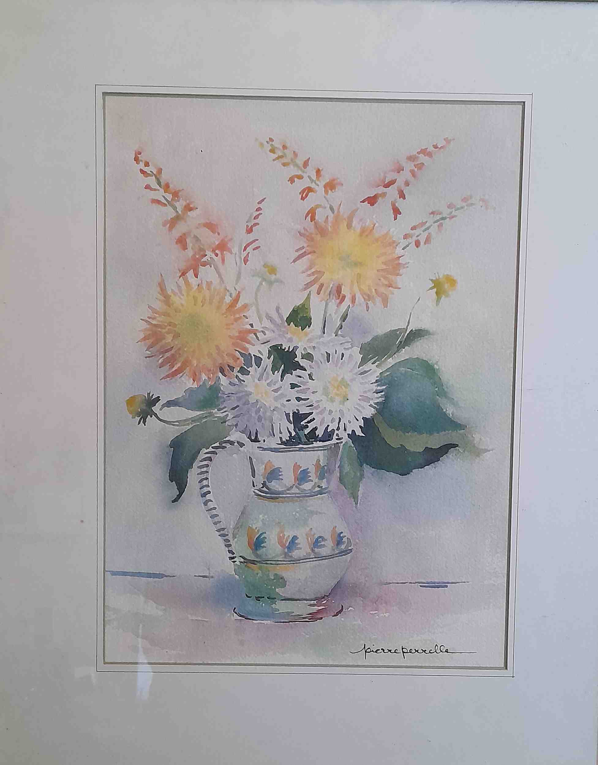 Pierre PERRELLE. 
Bouquet floral. 
Aquarelle. 
24 x 32 cm. 

"Architecte...