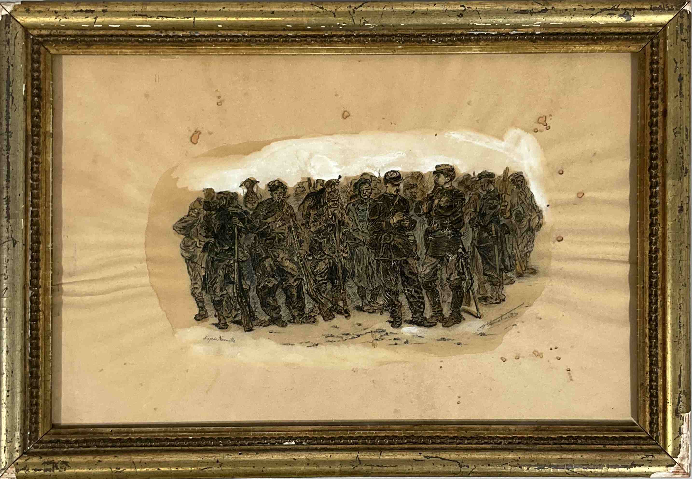 Ecole FRANCAISE du XIXe siècle. Napoléon III et ses soldats.Crayon,...