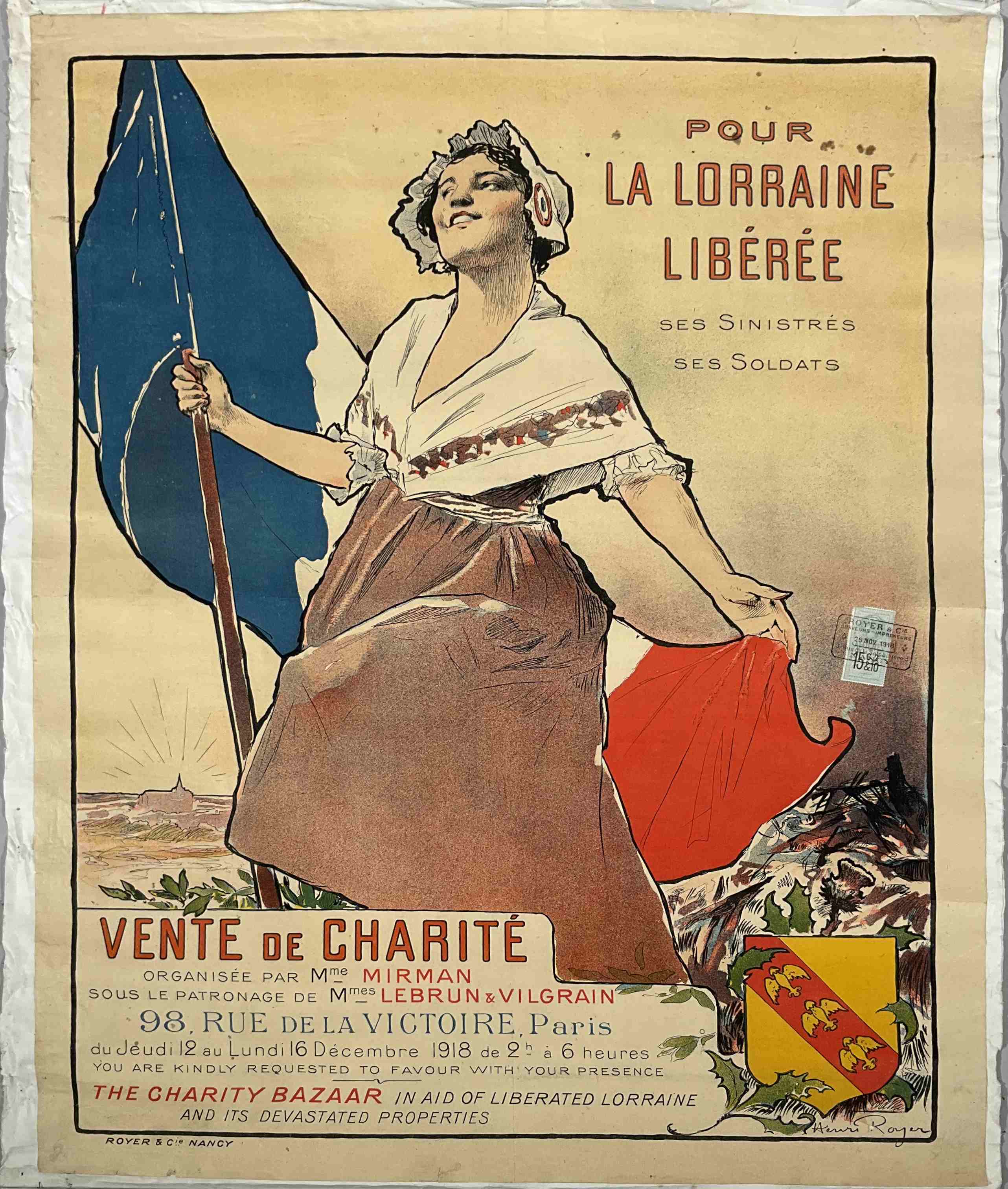 Henri-Paul ROYER (1869-1938) 
"Pour La Lorraine Libérée / Vente de...