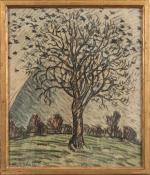 Alcide LE BEAU (Lorient, 1873 - 1943).
L'arbre aux oiseaux.
Pastel signé...